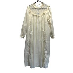 Vtg Lanz of Salzburg Ivory Nylon Lace Yoke Long Nightgown L